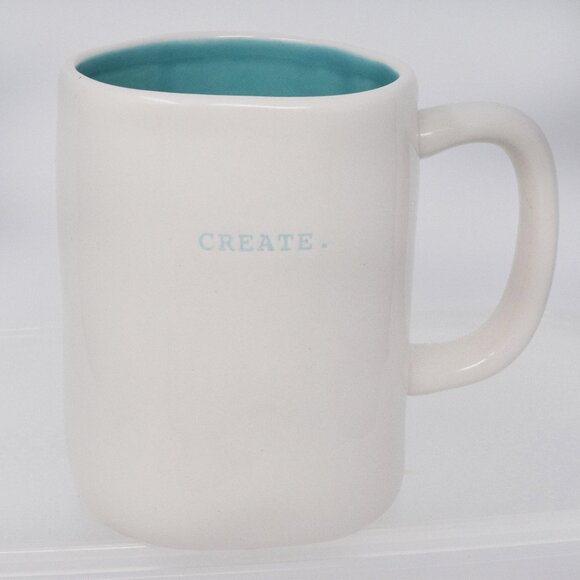 Rae Dunn Create Mug White Blue New Wavy Cup Typewriter Font Gift Artist Creator - Picture 1 of 6
